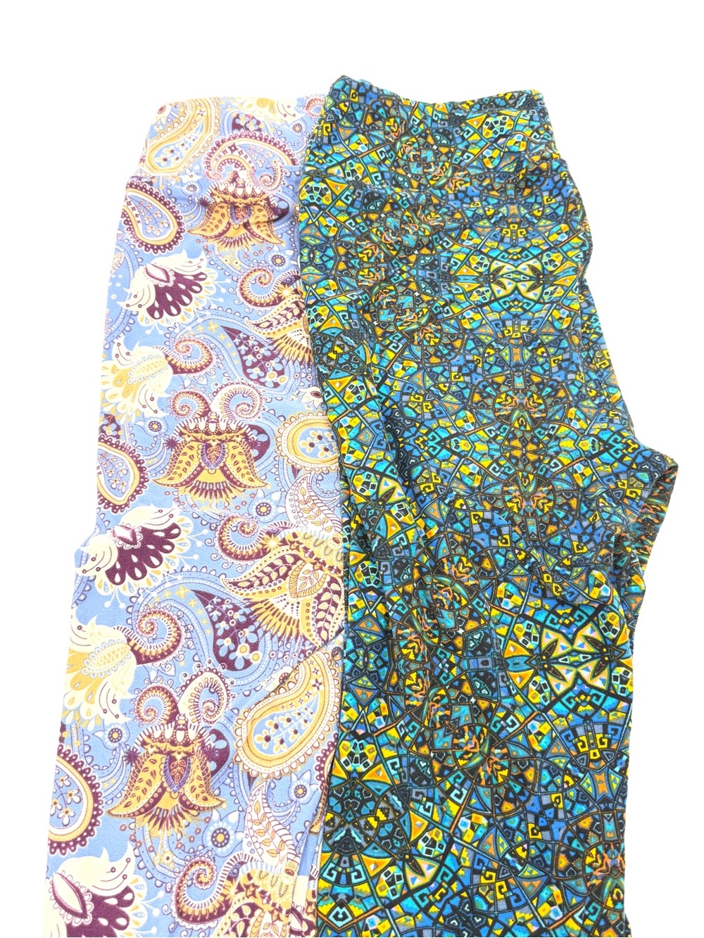 Pair of LuLaRoe Tall & Curvy Leggings Lt Blue Paisley & Blue/Green (CWB0001)